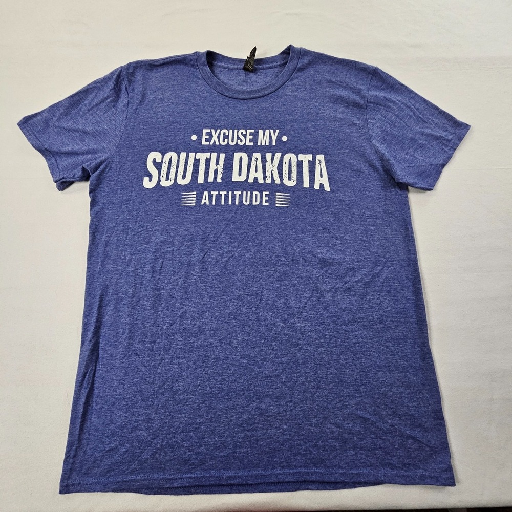 Excuse My South Dakota Attitude Blue Short Sleeve Cotton Blend T-Shirt Men's L